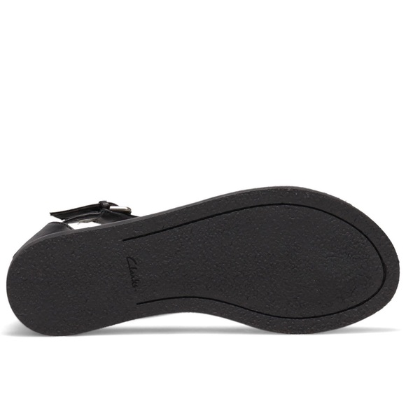 NIB Clarks Karsea Post Black Leather Flat T Strap Toe Post Thong Sandal 8M - Picture 7 of 12